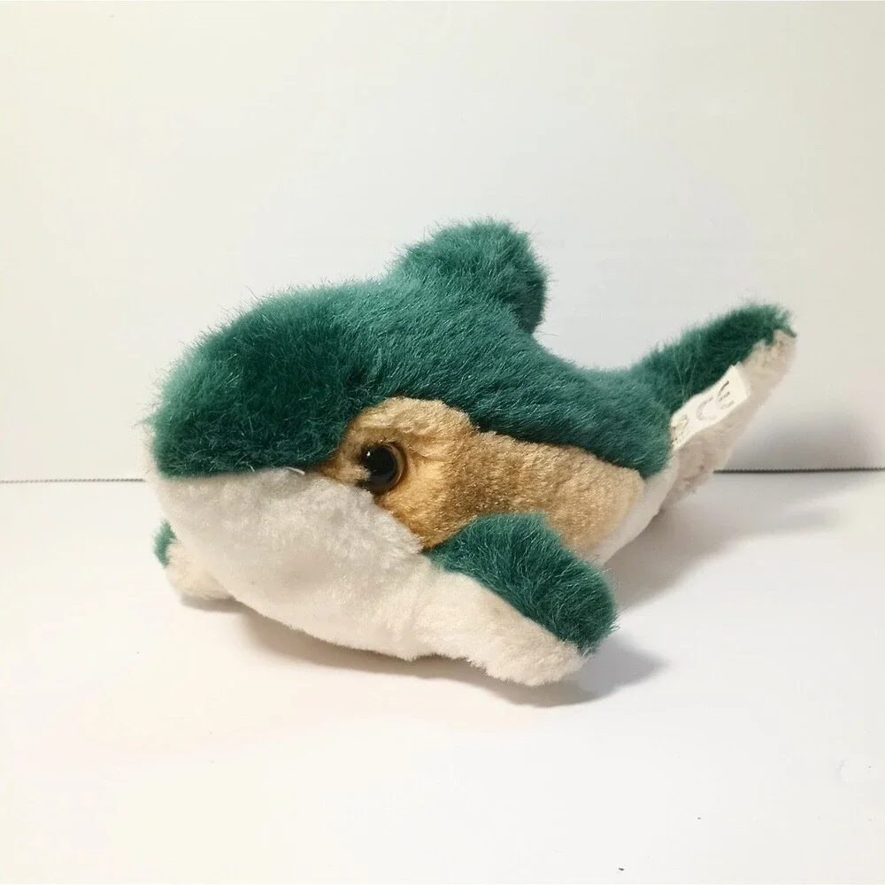 Vtg PMS Dolphin Teal White Tan Soft Plush Stuffed Animal Toy Small Whale Fish